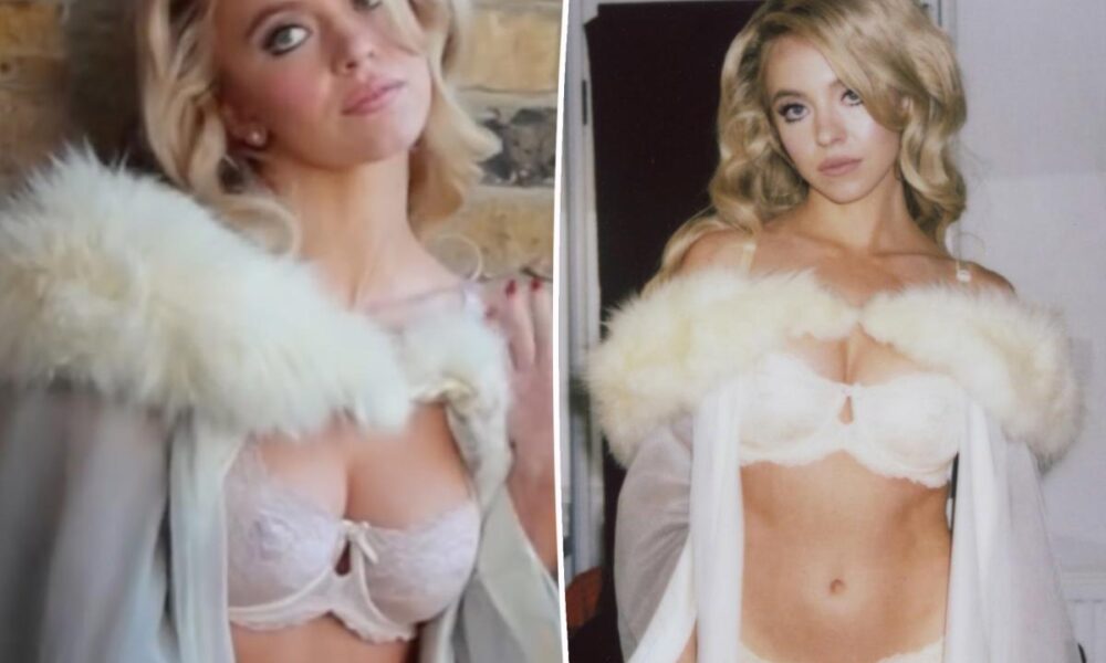 Sydney Sweeney is a blond bombshell in Syrn lace lingerie