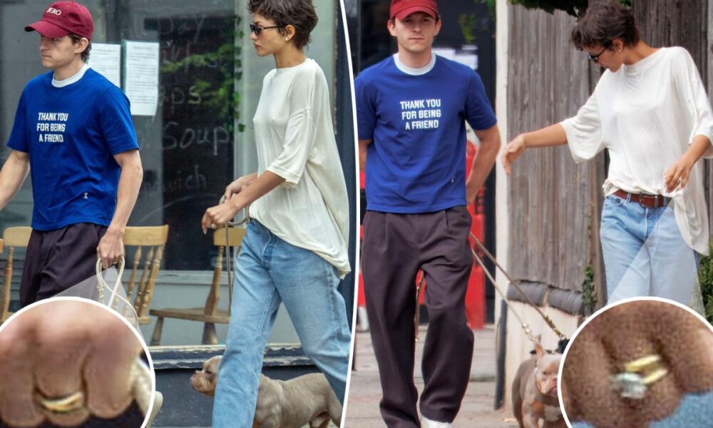 Zendaya and Tom Holland debut matching gold bands after secret UK wedding celebration