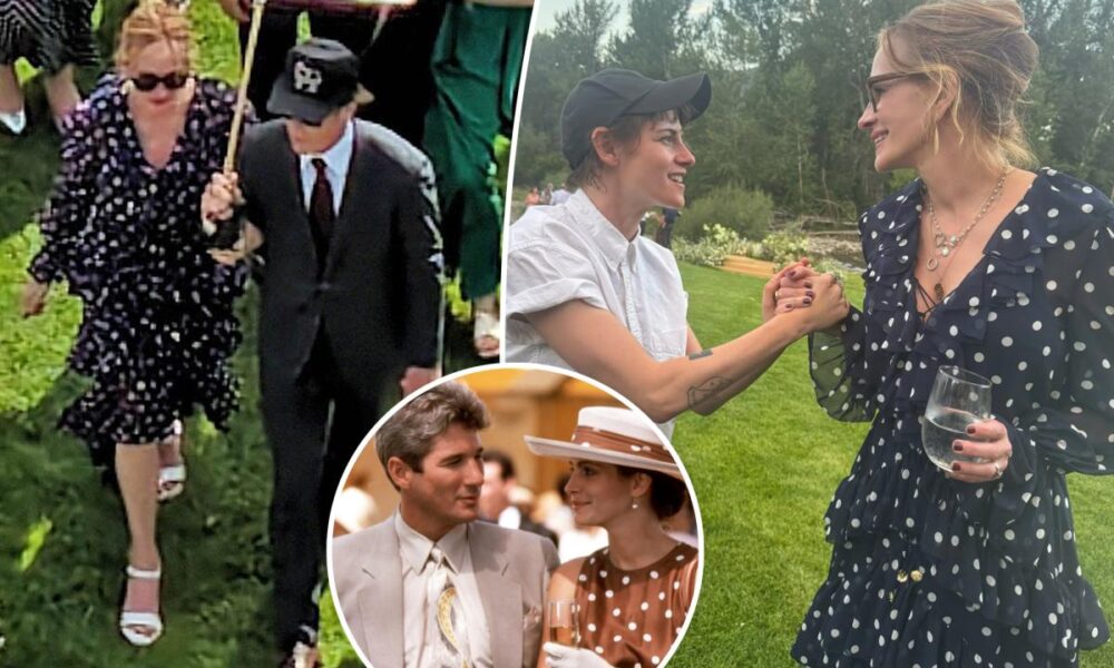 Julia Robers channels ‘Pretty Woman’ in polka dot dress at niece Emma Roberts’ wedding