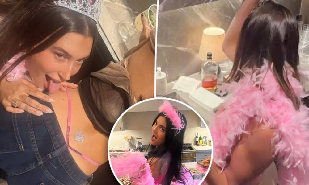 Hailey Bieber licks friend’s backside in wild photo as she celebrates Kylie Jenner’s 29th birthday