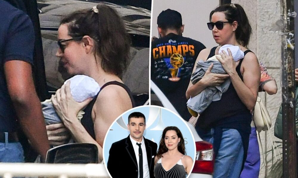 Aubrey Plaza seen with newborn for first time since welcoming baby with Christopher Abbott