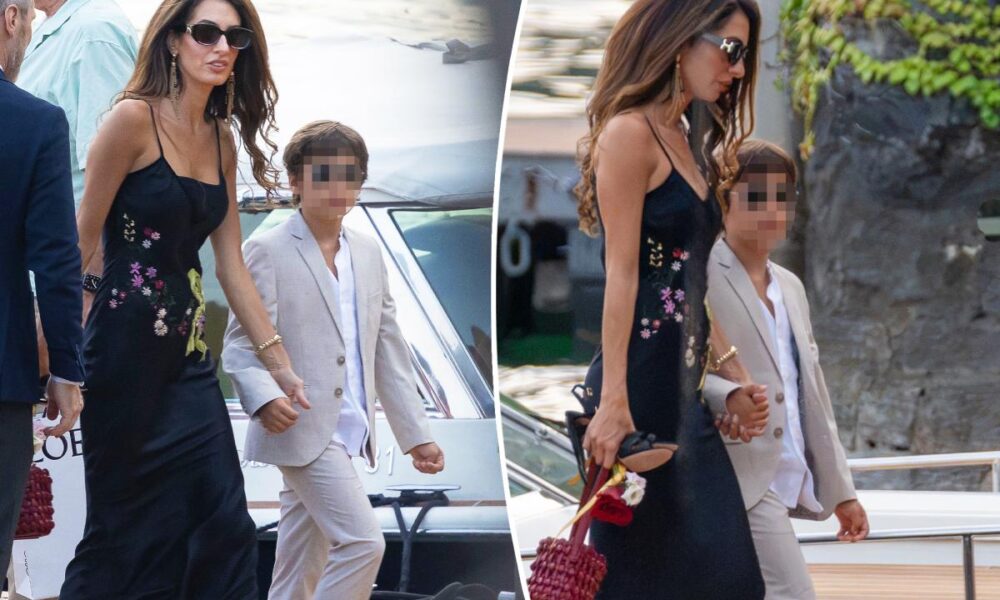 Amal Clooney dons John Galliano dress for Lake Como dinner with George and kids