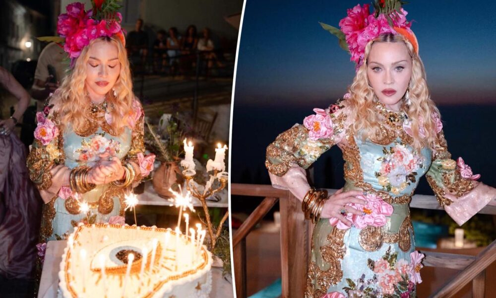 Madonna celebrates 68th birthday in sequined Dolce & Gabbana couture and a flower crown