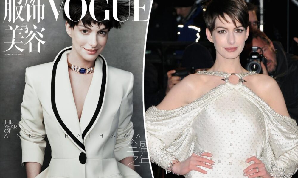 Anne Hathaway shows off new short haircut on Vogue China cover