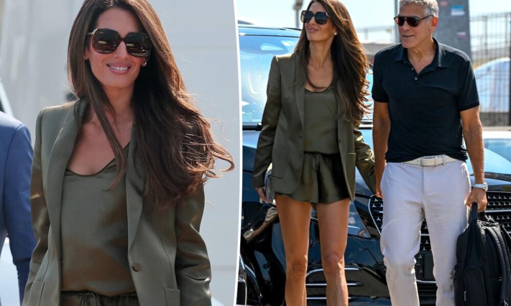 Amal Clooney kicks off the Venice Film Festival 2026 in a silky short suit
