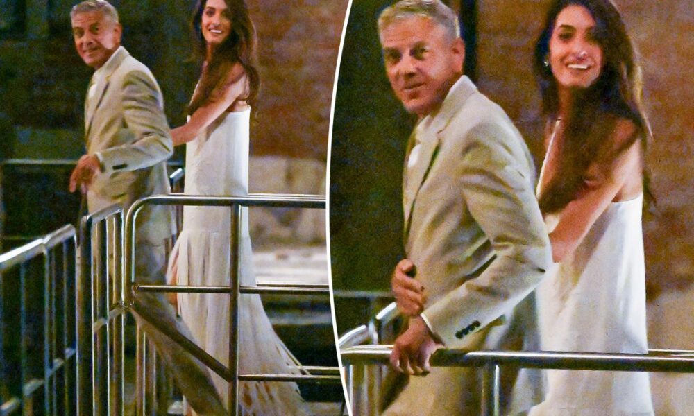 Amal Clooney visits Venice wedding venue in bridal white ahead of 12-year anniversary