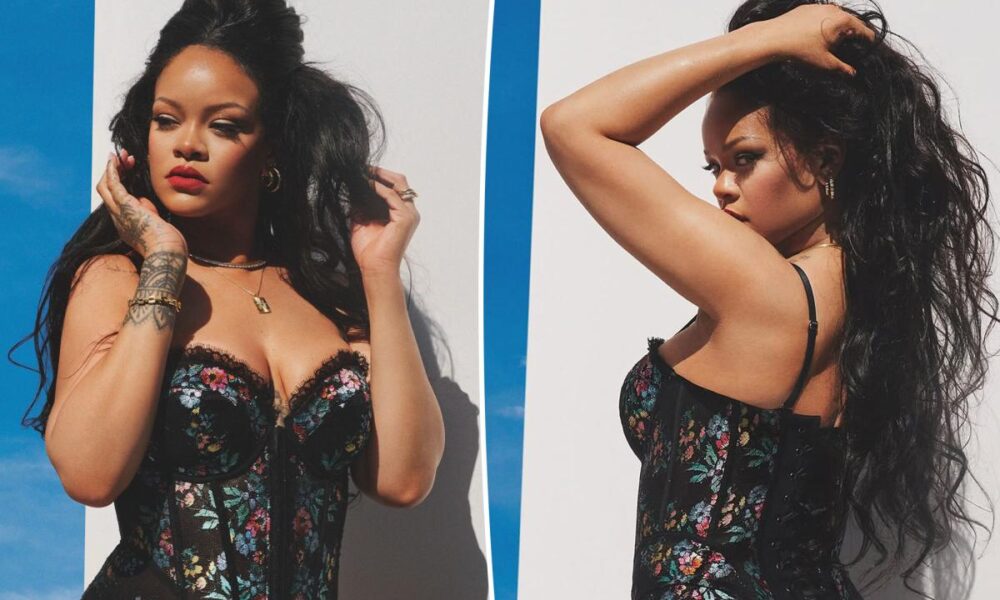 Rihanna gets cheeky in lace corset and thong for Savage X Fenty