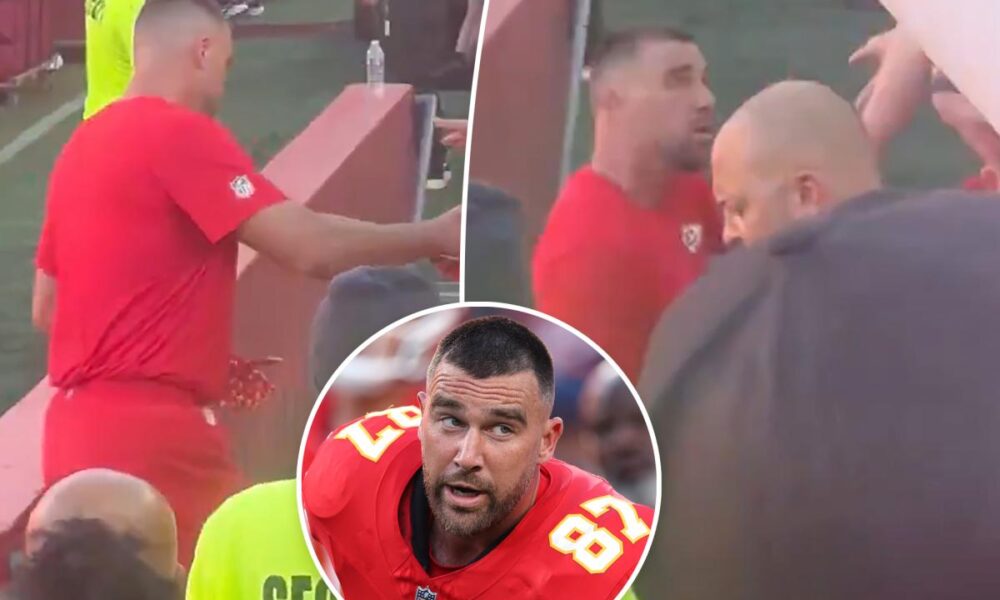 Shocked Travis Kelce slaps away fan who attempted to steal Chiefs glove