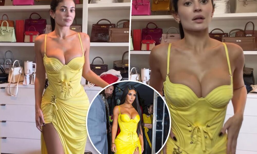 Kylie Jenner wears Kim Kardashian’s vintage Versace corset gown