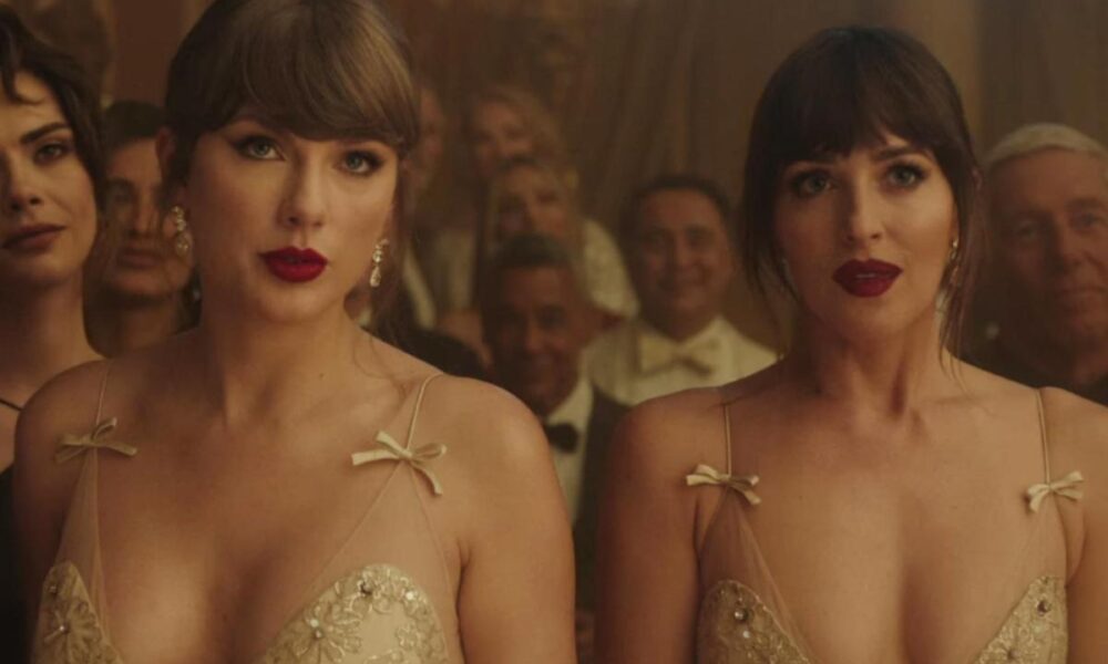 Taylor Swift and Dakota Johnson twin in Melinda Maria earrings in ‘Patient Zero’ video