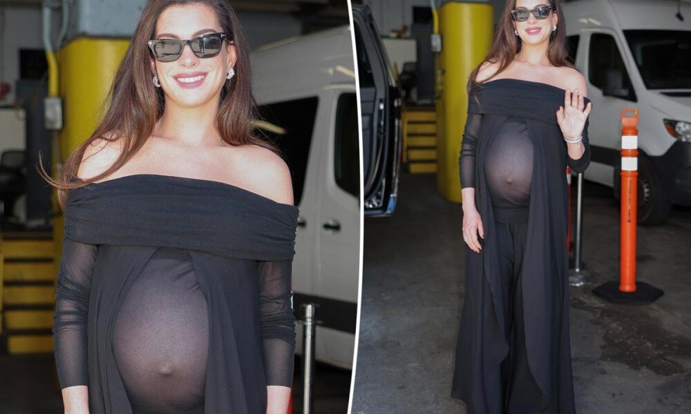 Pregnant Anne Hathaway’s latest outfit has a built-in baby bump window