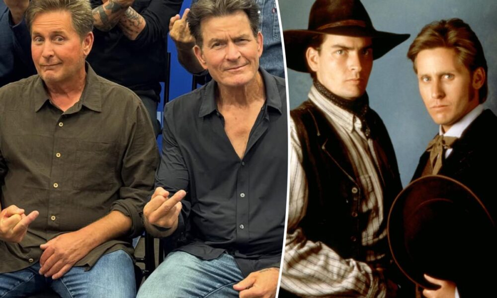 Brothers Charlie Sheen and Emilio Estevez pose for rare photo together at ‘Young Guns’ reunion