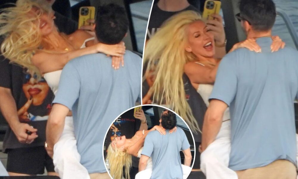 Christina Aguilera gets swung around by fiancé Matthew Rutler as they pack on the PDA in Portofino
