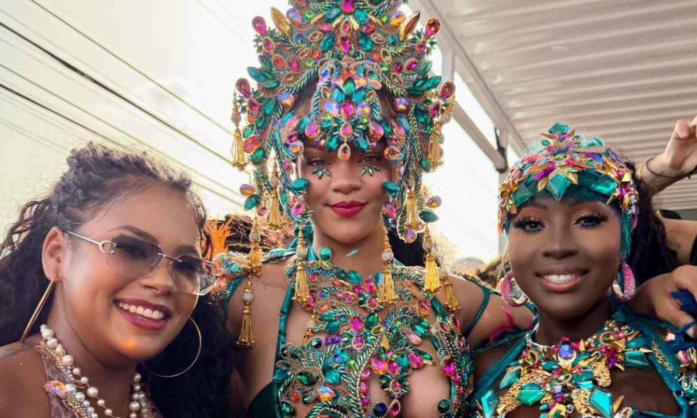 Rihanna Stuns in Barely-There Carnival Costume With Jewels, Feathers and Body Cutouts