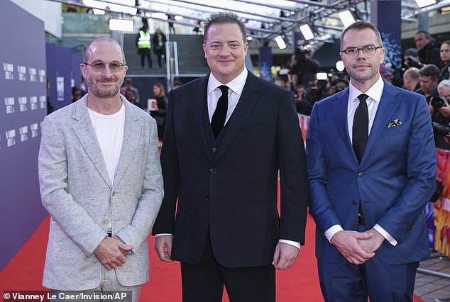 Dream team: Joining Brendan (centre) for the premiere was The Whale's director Darren Aronofsky (left) and screenwriter Samuel D. Hunter (right)