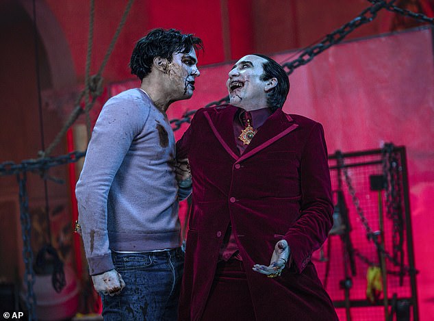 Hoult is seen alongside Cage's flamboyant Dracula in the incredibly gory Renfield