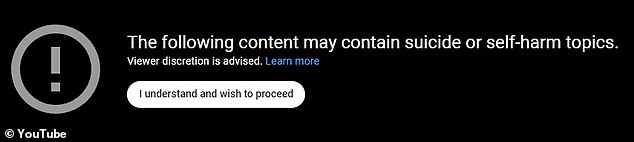 A notice on the preview advised 'viewer discretion' warning that the content, 'may contain suicide or self-harm topics'