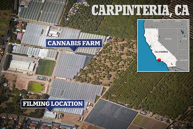 DailyMail.com can reveal one of the show's filming locations is located off the cannabis farm - which is responsible for an intense skunk-like stench that permanently hangs over Carpinteria
