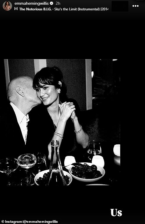 Heming Willis would also take to her Instagram Stories on Valentine's Day and post an old black-and-white photo of the couple with the simple but adoring caption: 'Us.'