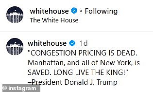 The Commander in Chief made the controversial comment while referencing his administration's order to end the New York congestion mass transit charge
