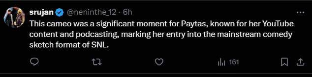 X posts about Paytas's SNL cameo were flooded with fans expressing their excitement for the famed influencer